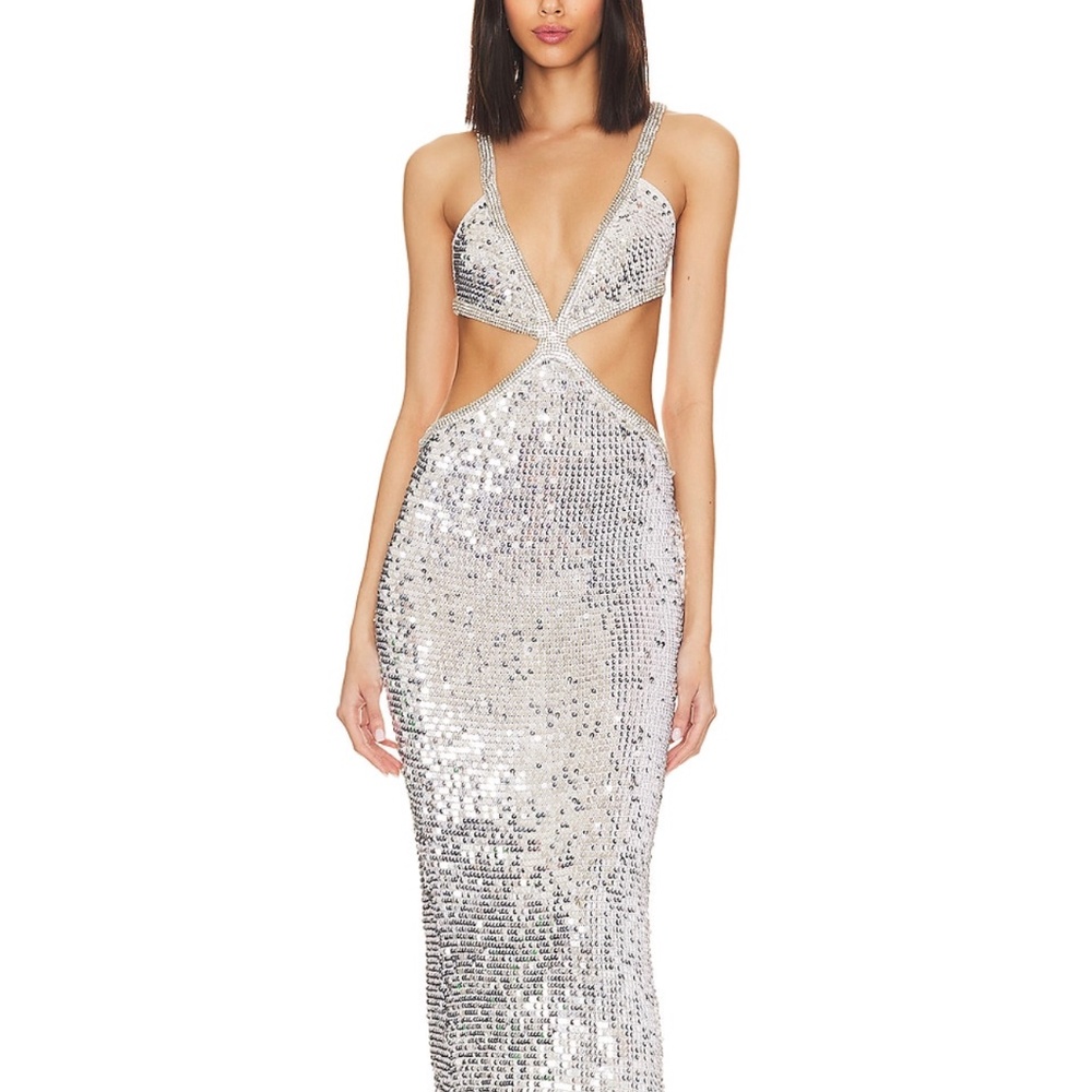 Retrofete Morgan Crochet Dress in White & Silver